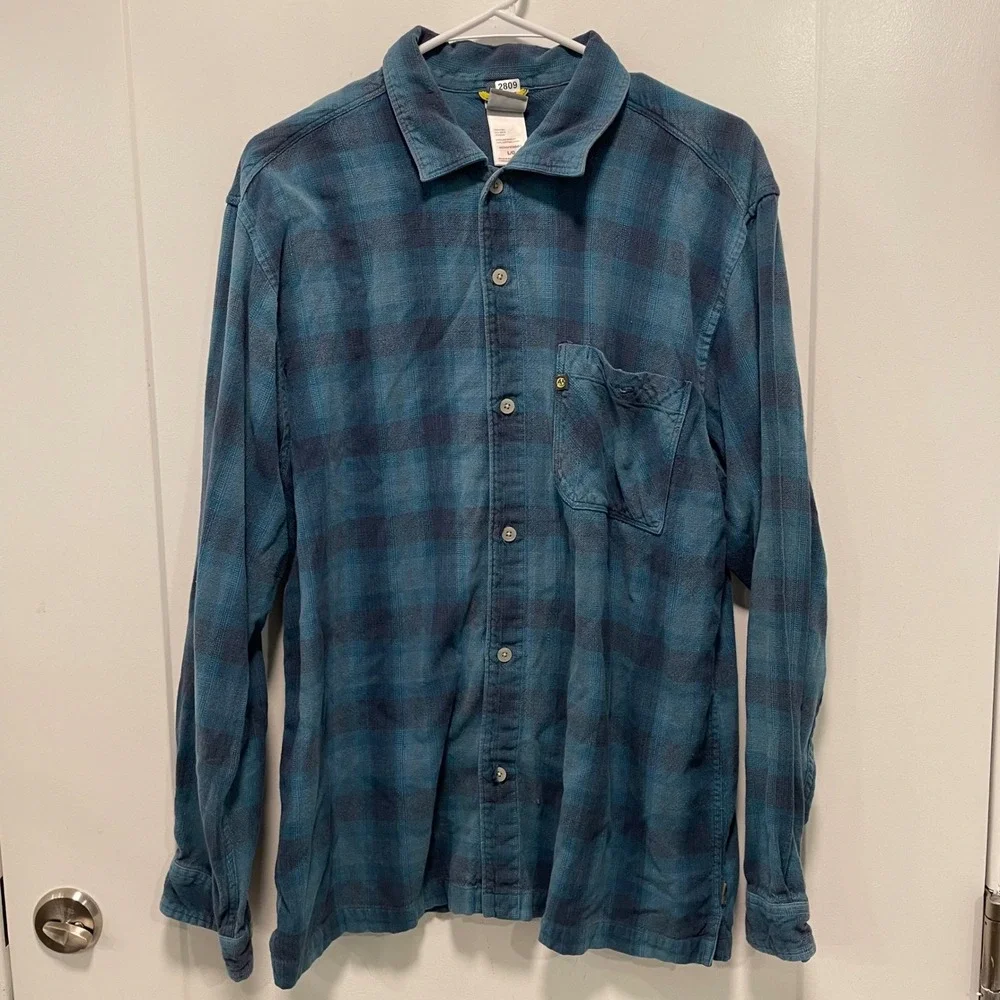 The North Face A5 Series Mens Large Blue Plaid Cotton Flannel Button Down Shirt